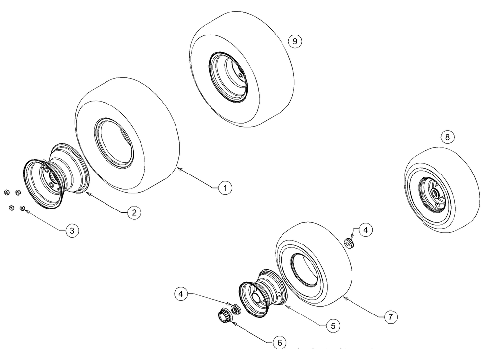 Wheels Diagram and Parts List for LT1018 13AB11CG710-13AB11CG712-13AL11CG710-13AL11CG712-13AX11CG710-13AX11CG712 Cub Cadet Lawn Tractor